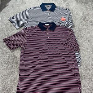 2-Peter Millar Blue Pink & Gray Blue White Stripe Golf Polo shirt Summer Comfort